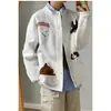 Cardigan Suéter Bordado Cartoon High Street Retro Coreano para Mulheres na Primavera e Outono Design com Estilo Preguiçoso Jaqueta Solta Nicho