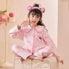 Comércio Exterior Novo 2025 Primavera e Outono Pijama Infantil Fofo Gola de Boneco Cardigan Feminino Manga Longa Roupas de Casa Atacado