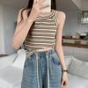 Camisole de Tricô Listrada sem Mangas com Amarração no Pescoço Feminina Verão Estilo Coreano Design de Nicho Camiseta Curta para Usar por Baixo