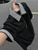 Camiseta Polo de Manga Curta com Patchwork Xadrez de Alta Qualidade Estilo Americano Falso Duas Peças para Homens, Top de Verão Estilo College com Gola Reversível