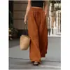 Pantalones de verano de cintura alta, holgados, de pierna ancha para mujer, color liso, cintura con cordón, pantalones largos casuales, estilo europeo y americano transfronterizo, pantalones versátiles de largo hasta el suelo