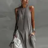 Marca Independiente 2026 Nuevo Comercio Exterior Transfronterizo Moda Femenina Europea y Americana Sin Mangas Holgado Bolsillo Bloques de Color Casual Vestido Off-Shoulder