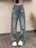 Sentido del Diseño Jeans Rotos de Nicho para Mujer Verano Nuevo Estilo Americano High Street Cintura Alta Pantalones Rectos Adelgazantes para Mujer