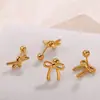 Brincos de Argola com Laço de Diamante Estilo Ins Europeu e Americano Banhados em Aço Inoxidável Ouro 18K Brincos Fashion Diários para Mulheres
