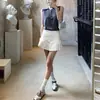 Top de Punto Ligero sin Mangas con Cuello Polo Multicolor de Lino de Bambú de Corte Relajado Nuevo Estilo de Verano para Mujer