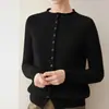 Cardigan de Punto Grueso de Cachemira Calibre Siete 2026 Otoño/Invierno Nuevo Dobladillo Enrollado Cuello Semi Alto Color Sólido Holgado Top para Mujer