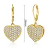 Pendientes de Latón con Baño de Oro Real, Moda Transfronteriza Europea y Americana, Lujo Accesible Exquisito, Corazón Lleno de Circonitas