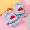 Guantes de invierno para niños de 0 a 4 años, cálidos, lindos, de dibujos animados, para niños y niñas, engrosados, de lana para niños, con tapa abatible, de medio dedo