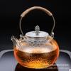 Tetera para cocinar té con mango de cobre y viga elevadora, tetera eléctrica de cerámica con patrón de martillo, tetera de vidrio de borosilicato alto