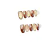Juventud Eterna Ámbar Dorado Marrón Ojo de Gato Uñas Portátiles, Hechas a Mano con Piedras Preciosas Brillantes Estilo Corto, Pegatinas de Uñas de Alta Gama