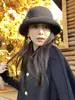 Sombrero de Lana con Ala Enrollada, Fresco y Fragante, para Mujer, Invierno, Circunferencia de Cabeza Grande, Sombrero Gris, Sombrero de Pescador de Moda, Sombrero de Cubo, Sombrero de Dama Noble