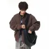 Chaqueta de Motociclista de Cuero PU con Cuello Alto Desestructurado Americana para Hombre Otoño Nueva Llegada Marca de Tendencia Alto Diseño Streetwear Rudo Fresco Chaqueta de Cuero Ropa de Abrigo