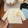 Menina Boneca 3D Infantil Outono e Inverno Bebê Cardigan Versátil Cor Doce Estiloso Base Camiseta de Manga Longa com Botões Coloridos Top