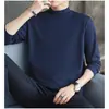 Camisa de Manga Comprida Básica Masculina Coreana Meia-gola Tendência Outono e Primavera T-shirt Preta Pura