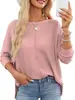 Nova blusa feminina canelada 2026 Amazon pullover transfronteiriço malha solta casual manga longa camiseta