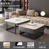 Mesa de centro moderna minimalista de dos niveles con combinación de losa de roca y vidrio, adecuada para sala de estar, con cajones, lujo ligero, desmontable y ajustable en tamaño