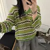 Suéter de punto hueco a rayas con cuello en V para mujer, nueva colección de otoño 2026, estilo holgado y relajado, jersey de manga larga