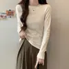 Tiktok una pieza entrega primavera nuevo estilo coreano simple color liso con contenido de algodón corte ajustado todo lo combina camiseta de manga larga camisa base para mujer