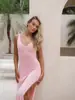 Falda Popular Transfronteriza Ajustada al Cuerpo, Falda Larga de Punto, Ropa Europea y Americana de Verano, Falda de Tirantes de Color Sólido de un Solo Paso, Vestido sin Espalda