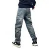 Jeans Modernos para Hombre con Pierna Ligeramente Cónica, Parches Rasgados, Pantalones Holgados de Pierna Recta con Lavado Vintage y Salpicaduras de Pintura, Pantalones Geniales para Hombre