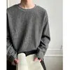 Camiseta de Manga Larga Rayada con Textura y Caída Redonda para Hombre Nueva Primavera 2026 Camiseta Pulóver Holgada de Moda Camiseta Básica para Hombre