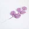 Decoración Navideña 38cm Polvo Dorado Hueco Hojas Navideñas Arreglo Floral para Árbol de Navidad Decoración DIY Hojas de Rama Hojas de Flores