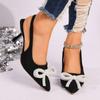 Zapatos de tacón alto de talla grande europeos y americanos para mujer 2024 Nuevo punta puntiaguda tira trasera Lazo de perlas Tacón de aguja Sandalias con hebilla 43