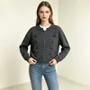 Cardigan de Tricô Retrô Moderno com Botões Tridimensionais para Mulheres, Gola Redonda, Zíper Duplo, Casaco Suéter Curto Elegante
