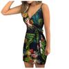 Vestido de Suspensório Estampado Transfronteiriço da Amazon para Mulheres Primavera e Verão Decote em V Alça Cintura Afunilada Look Emagrecedor Sexy Justo ao Quadril Saia Curta Tendência