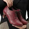 Zapatos de mujer de tacón fino talla grande para comercio exterior, zapatos casuales nuevos para mujer, zapatos de tacón alto para mujer transfronterizos, suela de goma de color sólido con cordones