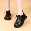 Sapatos de couro com cadarço, bico redondo e sola grossa, femininos, novidade da primavera de 2025, sapatos de camada única curtos femininos, mocassins muffin britânicos versáteis