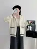 Cárdigan de Punto de Lana Doble Cara con Capucha de Color Contrastante 2025 Otoño e Invierno Nuevo Estilo Coreano Holgado Casual Versátil Chaqueta Suéter para Mujer