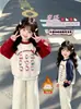 Sudadera de Otoño e Invierno para Niña 2026 Nuevo Estilo Infantil Elegante Versión Coreana Niña Primavera y Otoño Forro Polar Engrosado Dibujos Animados Bloque de Color Top