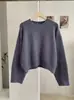 KEKEZOON Suéter de Punto Corto Holgado de Manga Larga y Cuello Redondo Suave y Pegajoso de Color Sólido Estilo Coreano de Invierno Suéter Versátil 9291