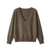 26 Suéter Básico de Lana Merino 100% Australiana para Otoño/Invierno, Cuello en V Profundo, Manga Larga, Holgado y Casual con Sensación Elástica