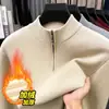 Atacado do fabricante suéter masculino de peça única em fleece com gola alta parcial, novo suéter de tricô base quente espesso de inverno