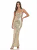Comercio Exterior Transfronterizo 2026 Estilo Europeo y Americano Sin Mangas Lentejuelas Sexy para Mujer Tirantes Finos Vestido con Espalda Descubierta de Atar y Falda Larga Bodycon