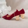 Zapatos de boda burdeos con diseño floral para mujer, tacón bajo de 3 cm, zapatos de novia estilo chino Xiuhe, cómodos para los pies