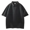 Camisa Polo de Manga Corta Refrescante Estilo Japonés para Hombre Verano 2026 Tallas Grandes Color Sólido Cuello Solapa Manga Media Camiseta Superior para Hombre