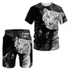 Traje de dos piezas para hombre con estampado animal, manga corta, deportivo, impresión digital 3D, verano, transfronterizo, AliExpress