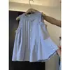 Camisola de Encaje a Cuadros con Volantes Elegantes Estilo Coreano para Mujer Camisa sin Mangas de Verano Diseño de Nicho Top Corto