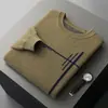 Suéter masculino estilo coreano para outono e inverno, gola redonda, 100% lã, espessado, color-block, manga longa, malha casual solta
