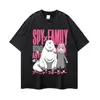 Camiseta de estilo anime japonés con patrón desgastado y lavado para hombre y mujer, hombros caídos, talla grande, holgada, informal, top de verano, comercio exterior