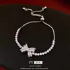 Pulsera Ajustable con Colgante de Lazo de Circonita Estilo Francés, Pulsera Versátil Simple y de Moda, Joyería de Lujo Ligero y de Alta Gama para Mujeres