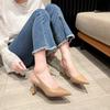 2022 Primavera e Verão Novos Saltos Altos Pontiagudos Sandálias Femininas Stiletto Salto Baotou Traseiro Vazio Boca Rasa Sapatos de Camada Única para Mulheres