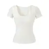 Camiseta Esportiva de Yoga para Garotas Quentes, Levemente Transparente, Gola U, Manga Curta, Nova Camiseta de Dança para Estudantes de Verão, Top Versátil com Atmosfera para Mulheres