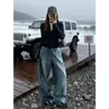 Jeans curvos de pierna ancha estilo retro americano para mujer, nuevo estilo 2025, corte holgado para figuras petite, pantalones rectos curvos fluidos, otros estilos