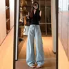 Calça Jeans Wide-Leg Americana de Rua com Strass Dupla Face para Mulheres 2026 Nova Coleção Primavera e Outono Design Solto Emagrecedor Calça de Comprimento Total