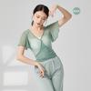 Danza Clásica Entrenamiento Básico Rima Corporal Traje de Entrenamiento Danza Malla Chaqueta de Hilo Corto Elegante para Mujer Mangas Cortas con Vuelo
