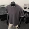 Camiseta de Hombre Verano Diseño Retro Americano Bloques de Color Falso Dos Piezas Manga Corta Cuadros Patchwork Camisa de Media Manga Tendencia Pareja